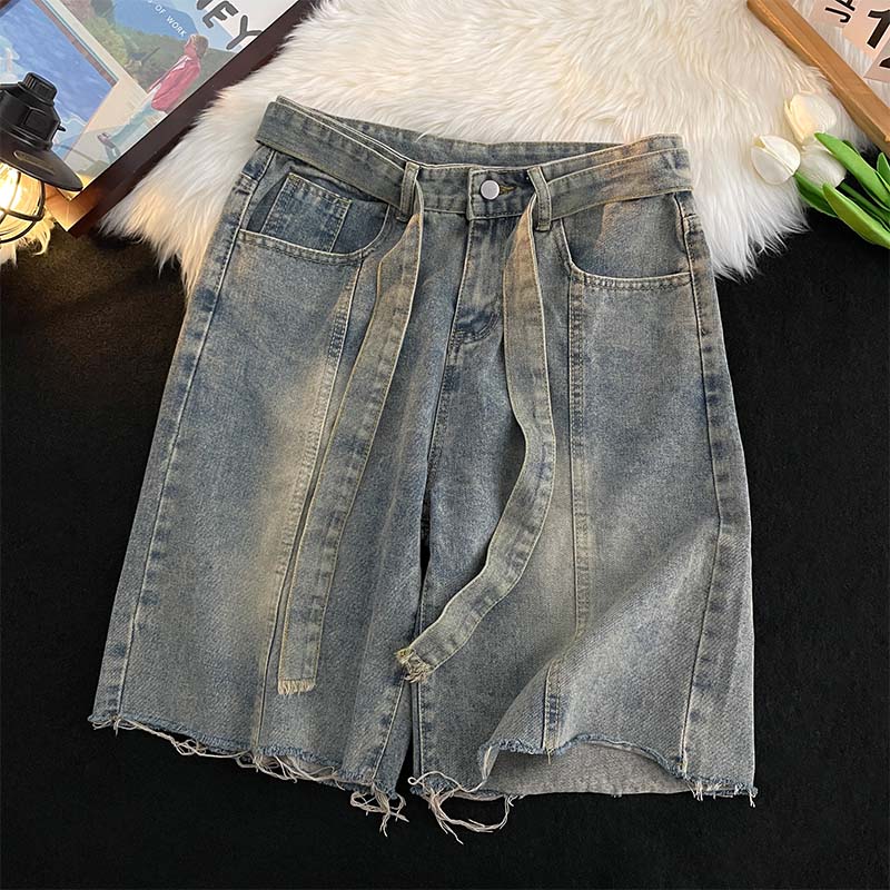 Men'S Fashion Loose Pants - Summer Thin Fringed Denim Shorts Japanese