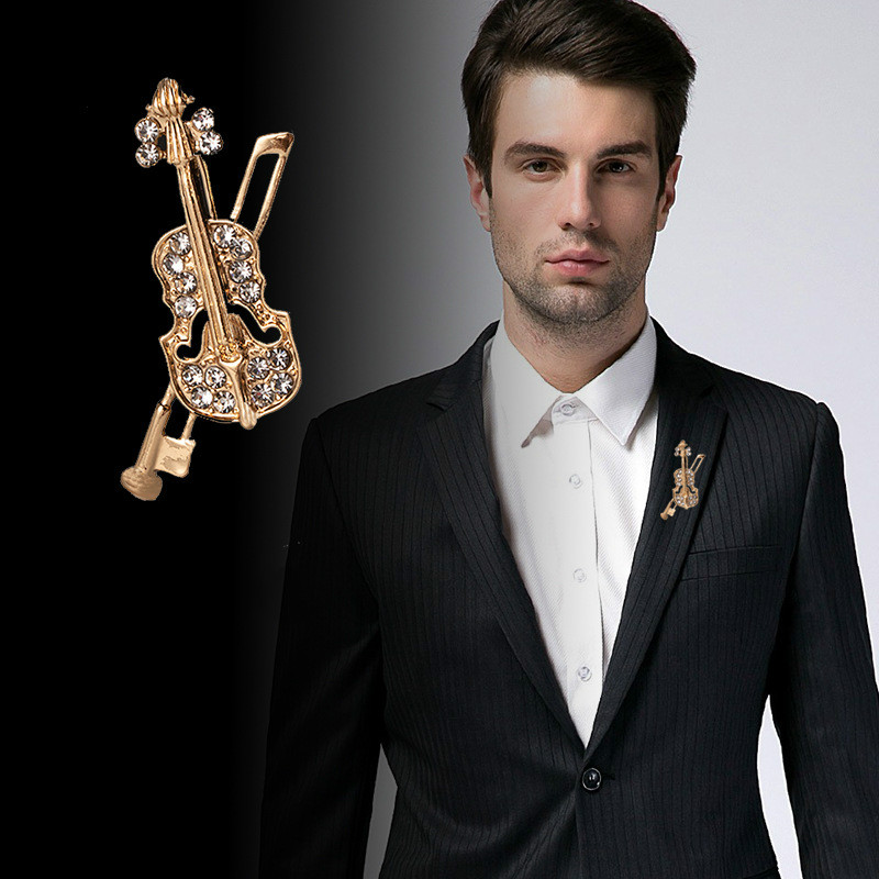 Men'S Fashion Korea - Crystal Violin Brooch Jewelry Luxury Music