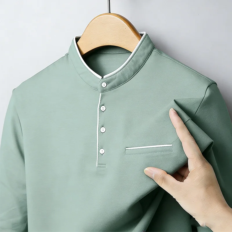 Men'S Fashion - Men's Mandarin Collar Long Sleeve Shirt