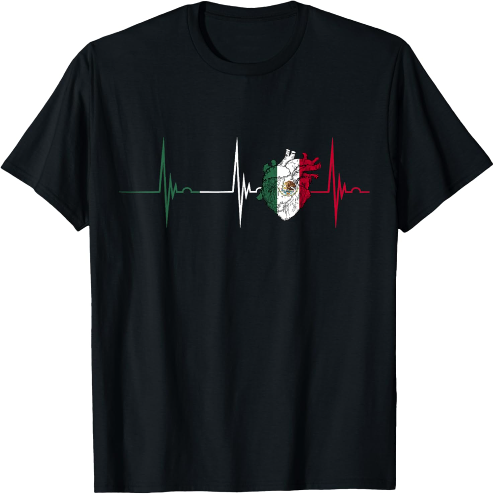 Mens Fashion Mexico - Heart Mexico Flag Heartbeat EKG Pulse