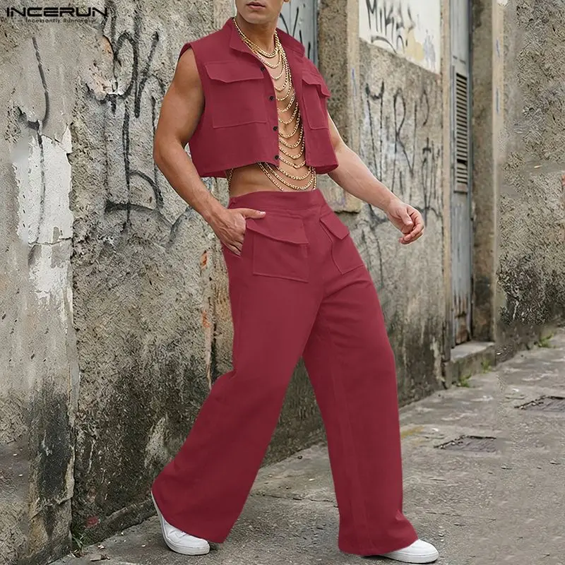 INCERUN Men Sets Solid Sleevel - Men'S Fashion Loose Pants 리뷰 및 가격